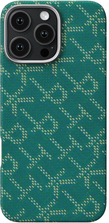 Pitaka Tactile Woven Case Monogram Green/Gold for iPhone 16 Pro